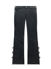 3pcs NEW / PANTALON BOOTCUT MULTI SANGLES EN CUIR  - Black