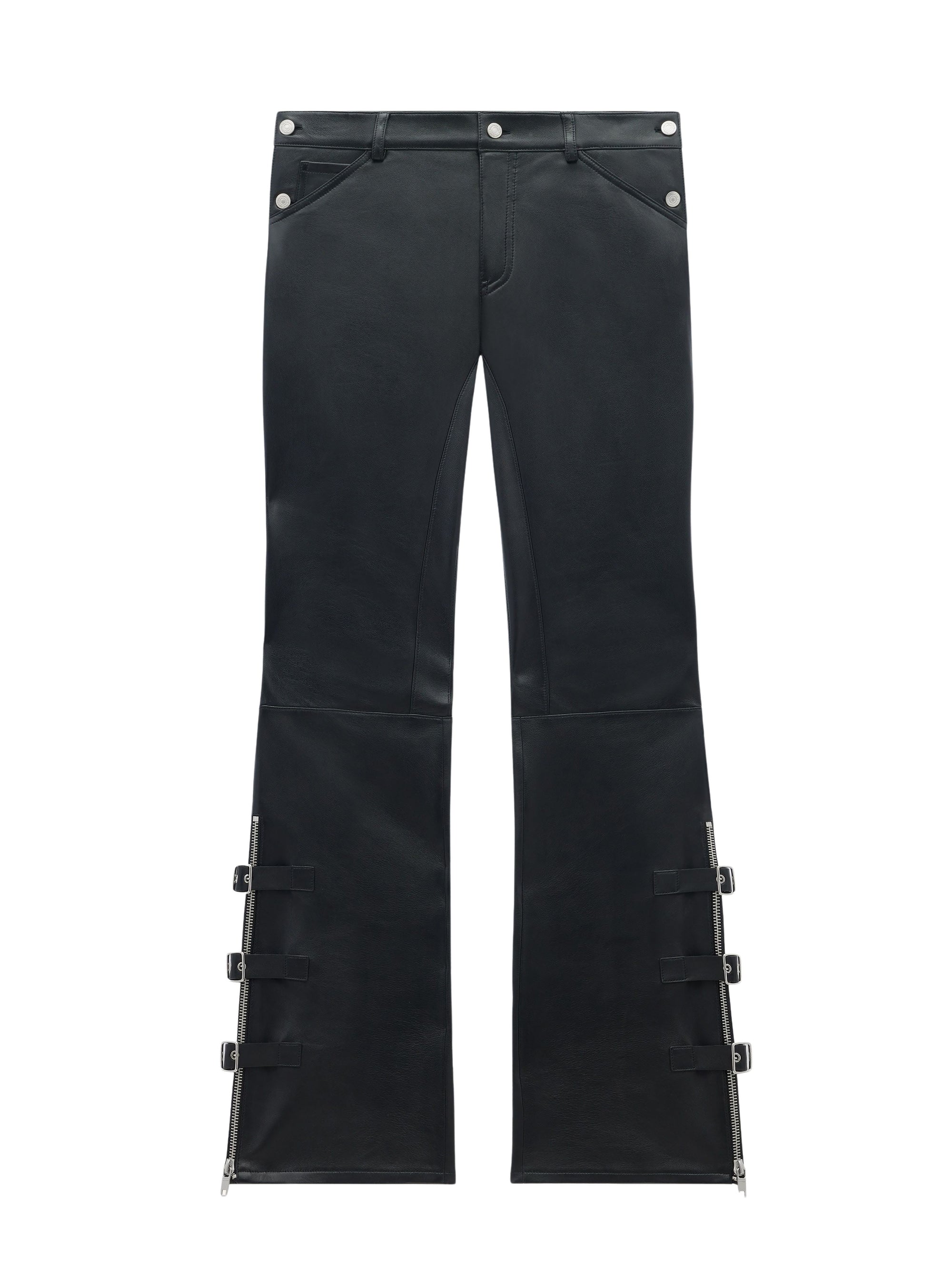 3pcs NEW / PANTALON BOOTCUT MULTI SANGLES EN CUIR  - Black