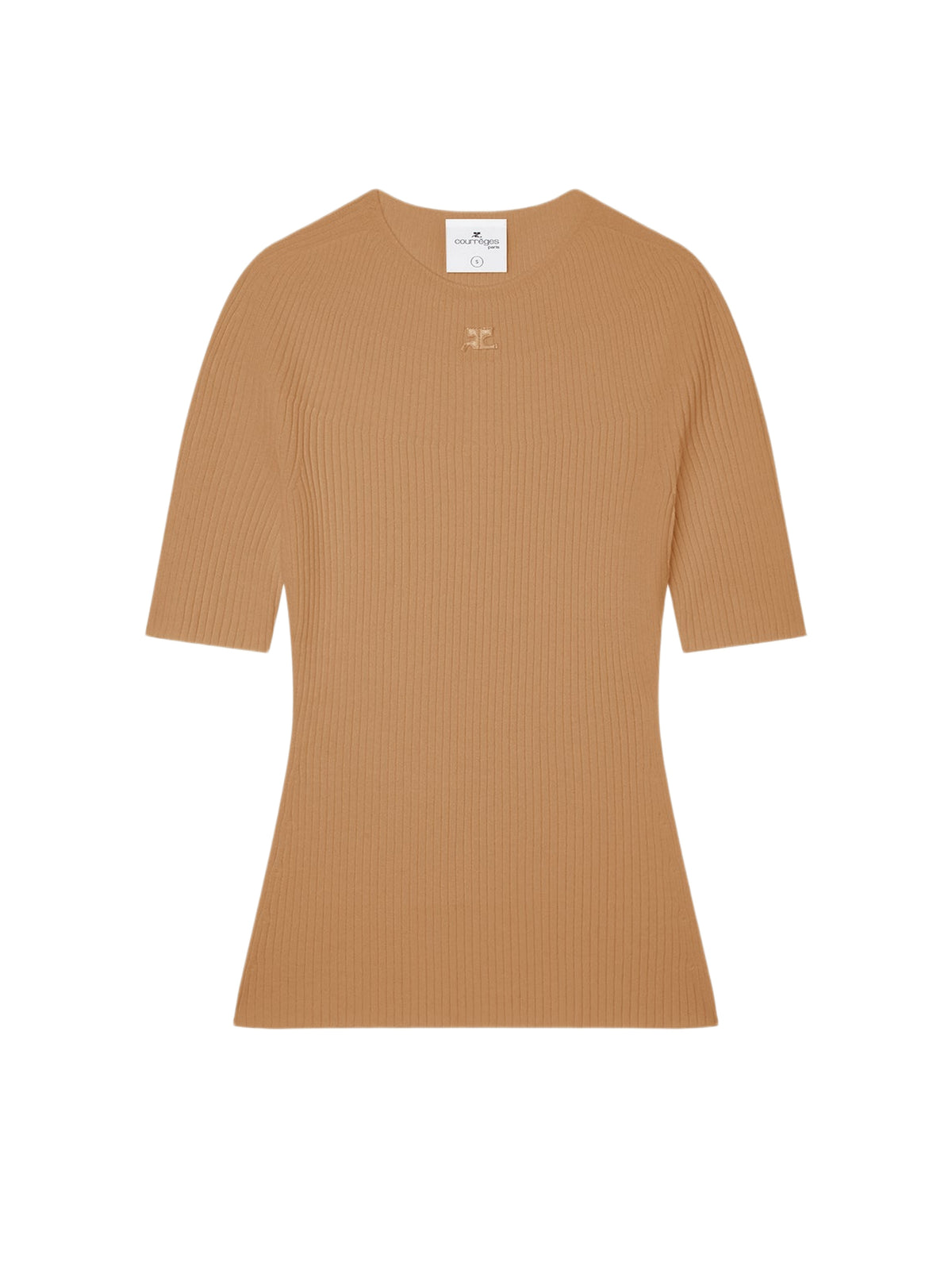 Pull col rond léger en maille côtelée - Camel