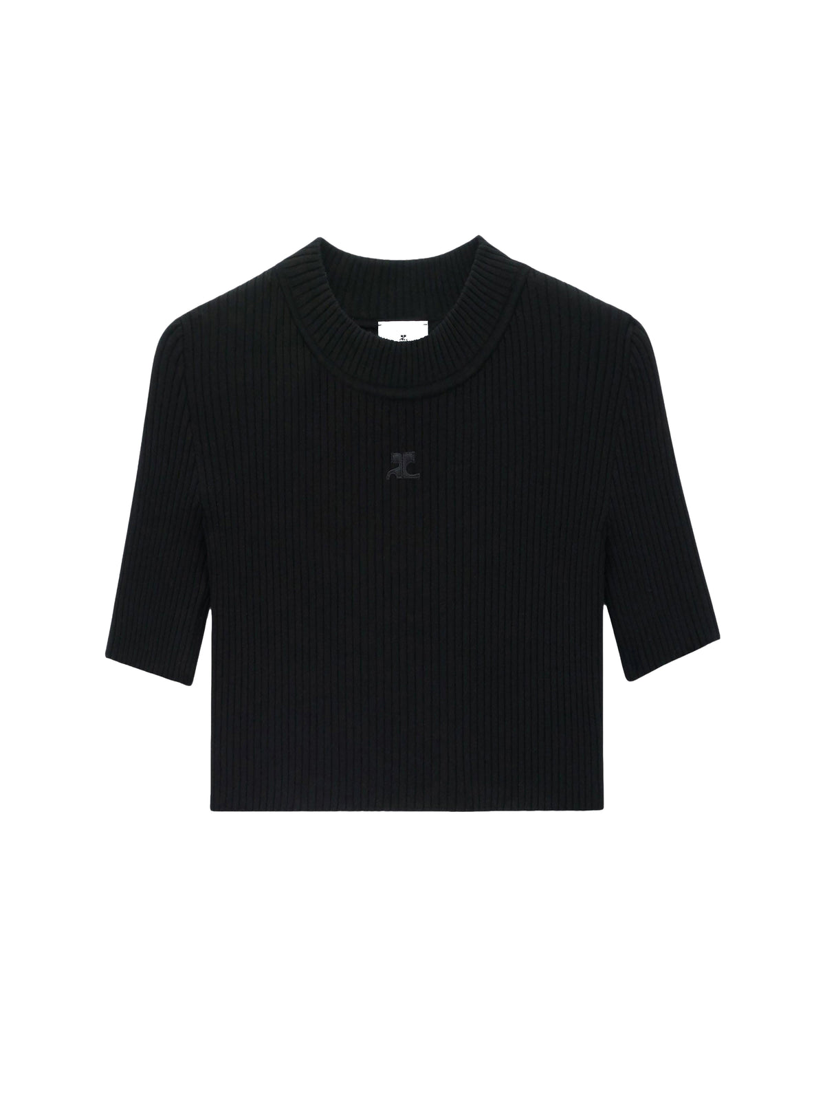 Pull court col montant en maille côtelée - Black