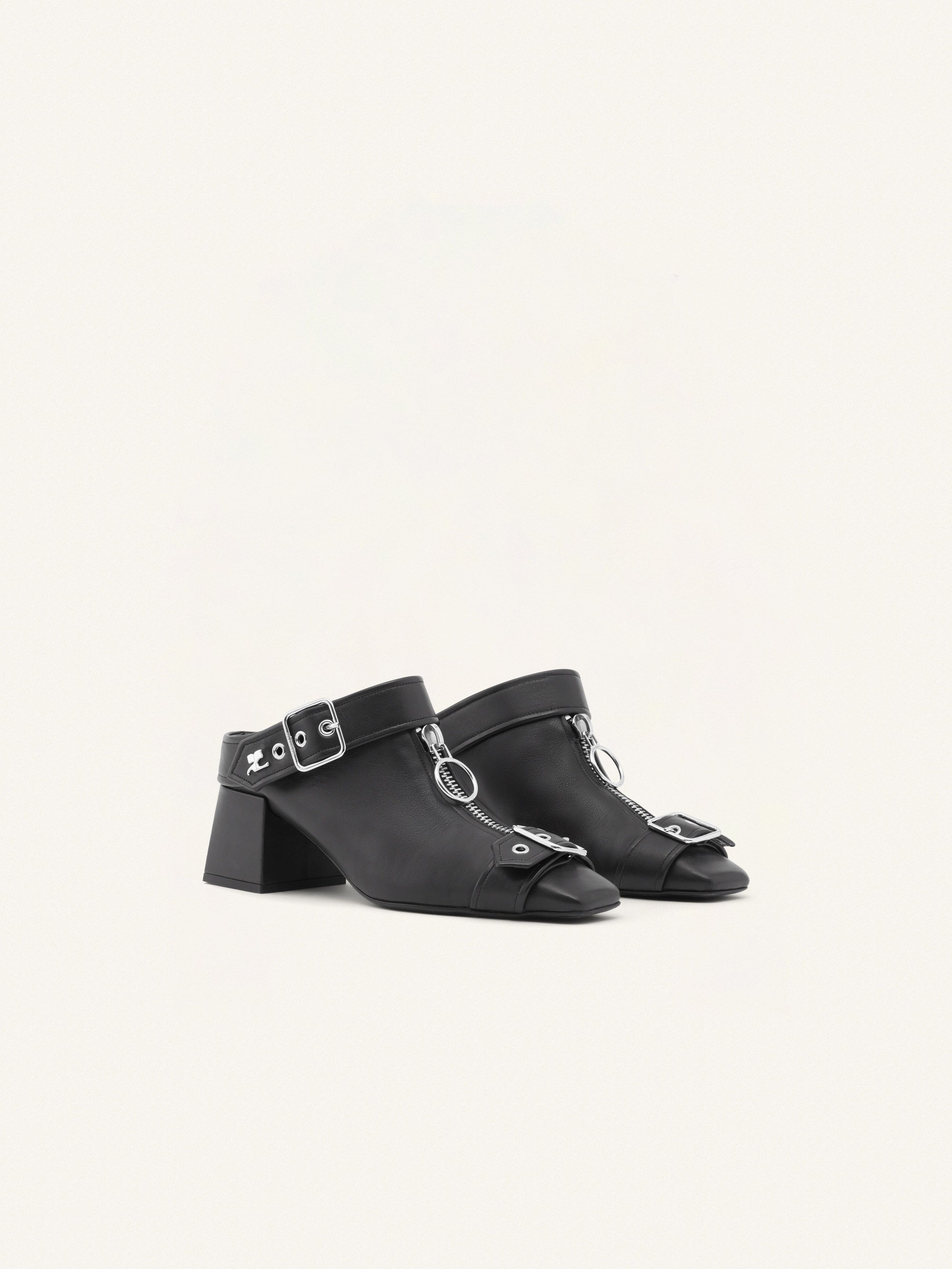 2pcs NEW / SABOTS MULES GOGO EN CUIR - Black