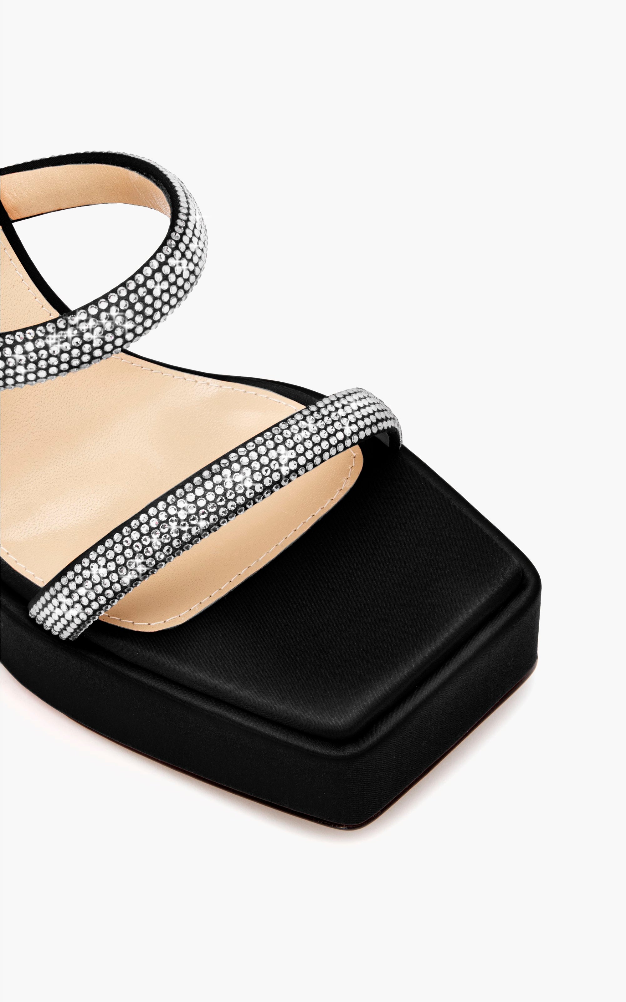 Devon 140 platform sandals in silk & rhinestone - Black