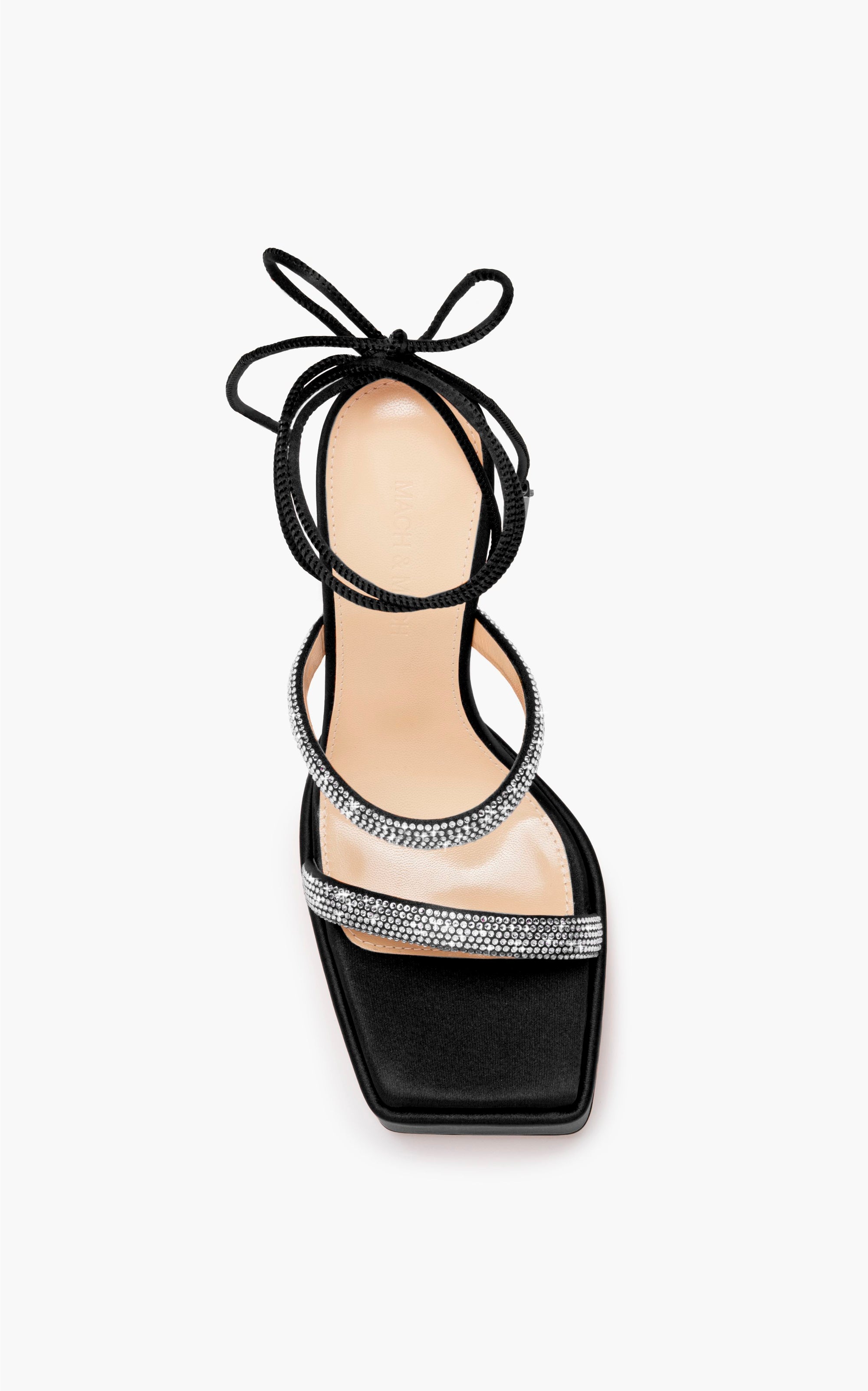 Devon 140 platform sandals in silk & rhinestone - Black