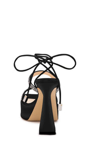 Devon 140 platform sandals in silk & rhinestone - Black
