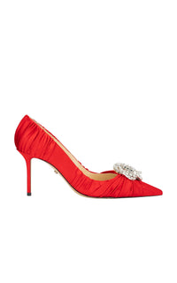 Galaxy 85 satin and rhinestone pumps - Red