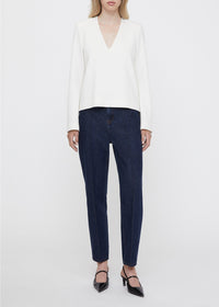 Structured long-sleeved wool blend T-shirt - Bone