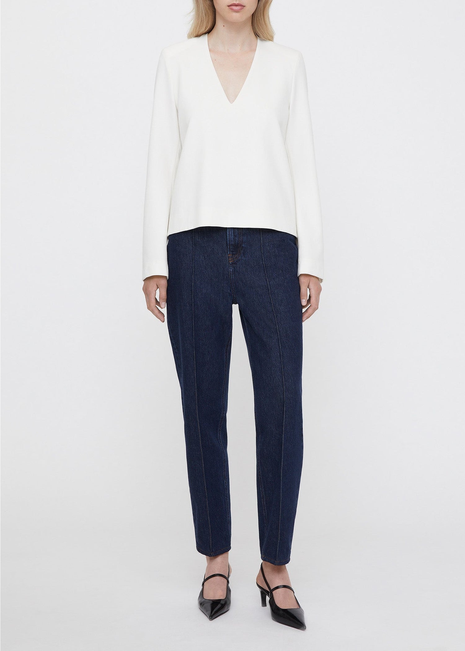Structured long-sleeved wool blend T-shirt - Bone
