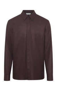 Abbe Shirt en terre de sienne brûlée laine cachemire flanelle