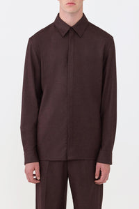 Abbe Shirt en terre de sienne brûlée laine cachemire flanelle
