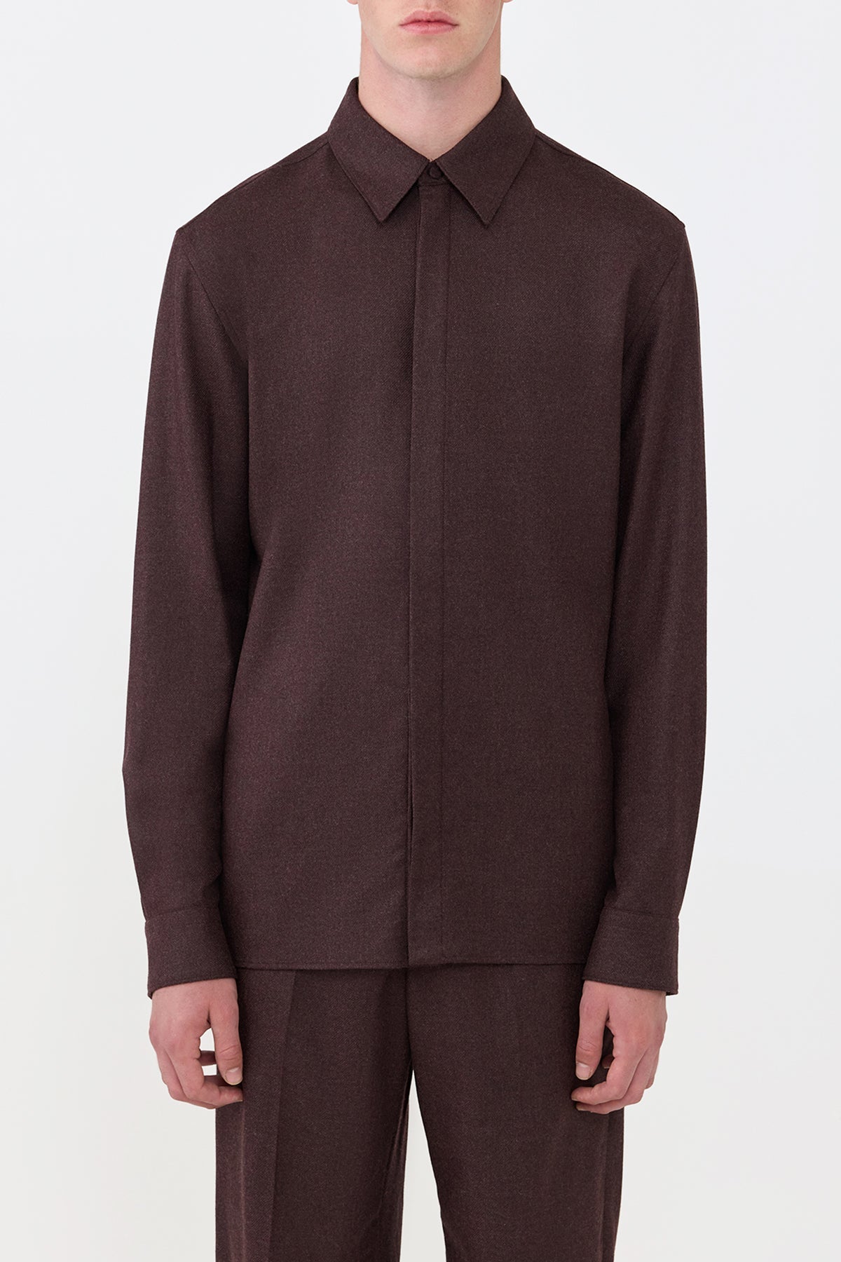 Abbe Shirt en terre de sienne brûlée laine cachemire flanelle