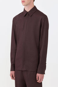 Abbe Shirt en terre de sienne brûlée laine cachemire flanelle