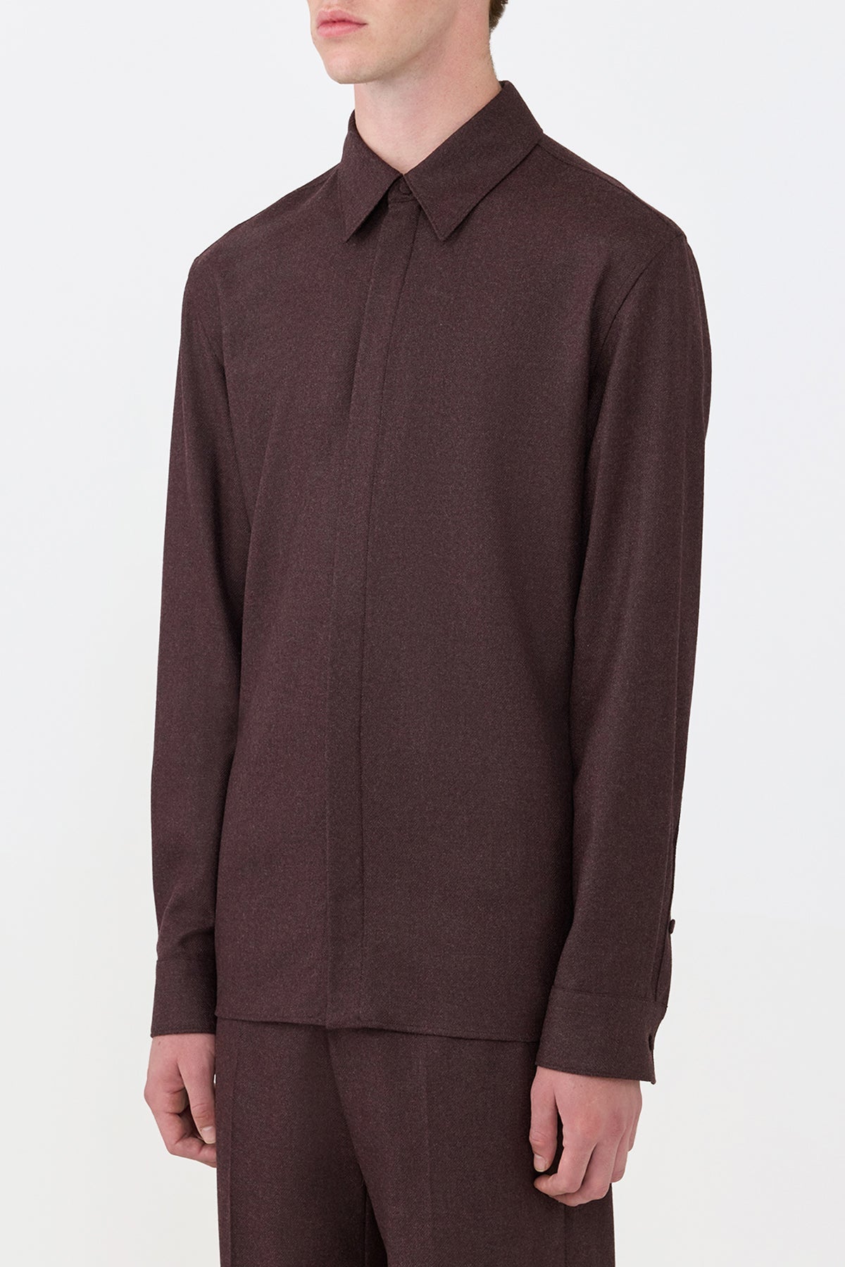 Abbe Shirt en terre de sienne brûlée laine cachemire flanelle