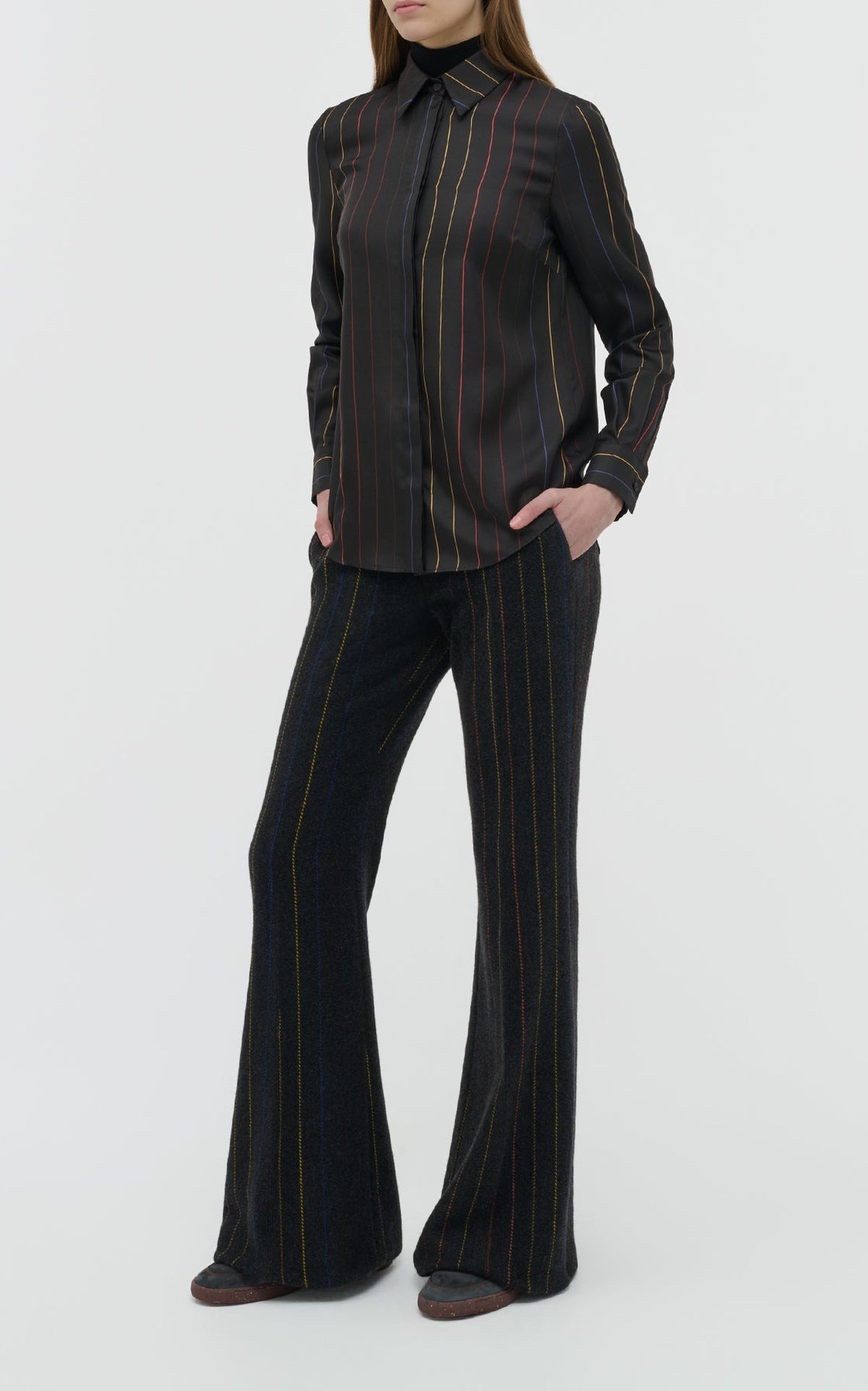 Charcoal Multi / Blouse Henri en soie - Charcoal Multi