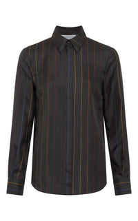 Henri Blouse en anthracite multicolore fines rayures soie sergé