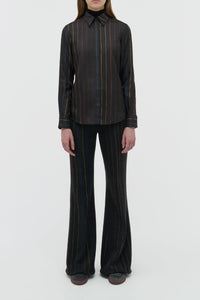Henri Blouse en anthracite multicolore fines rayures soie sergé