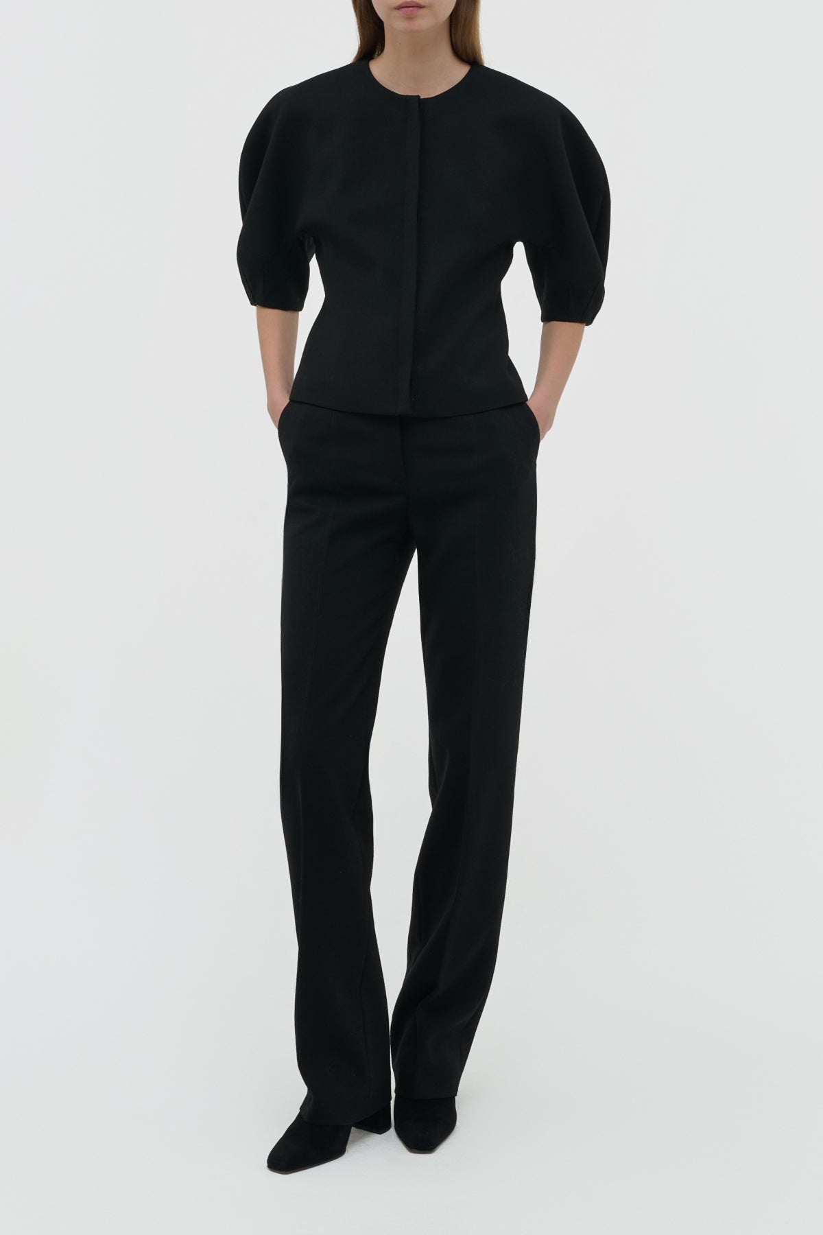 Cecilia Pant en noir eco soft laine drap de costume