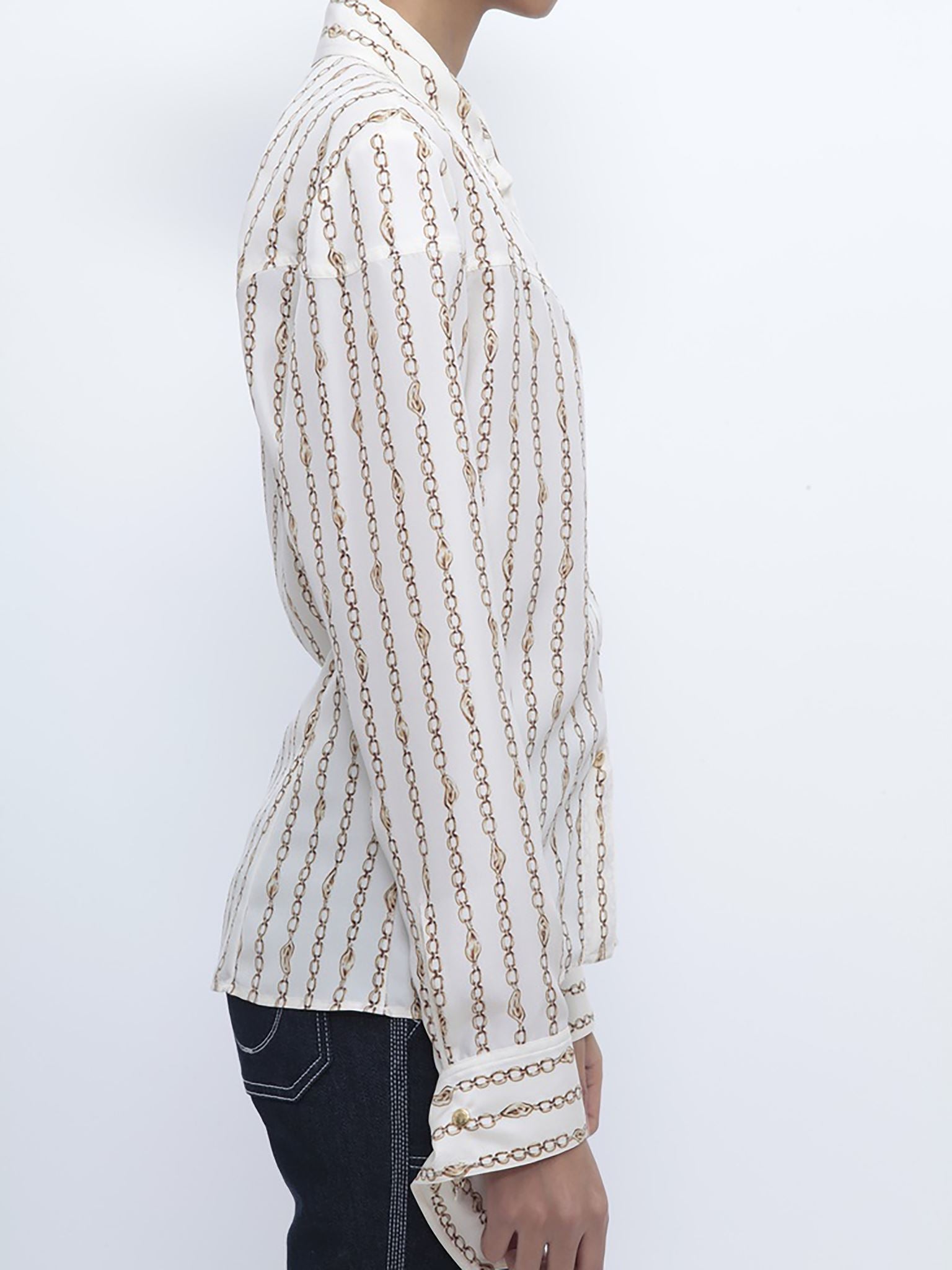 Chemise à rayures en soie - Seedpearl Beige