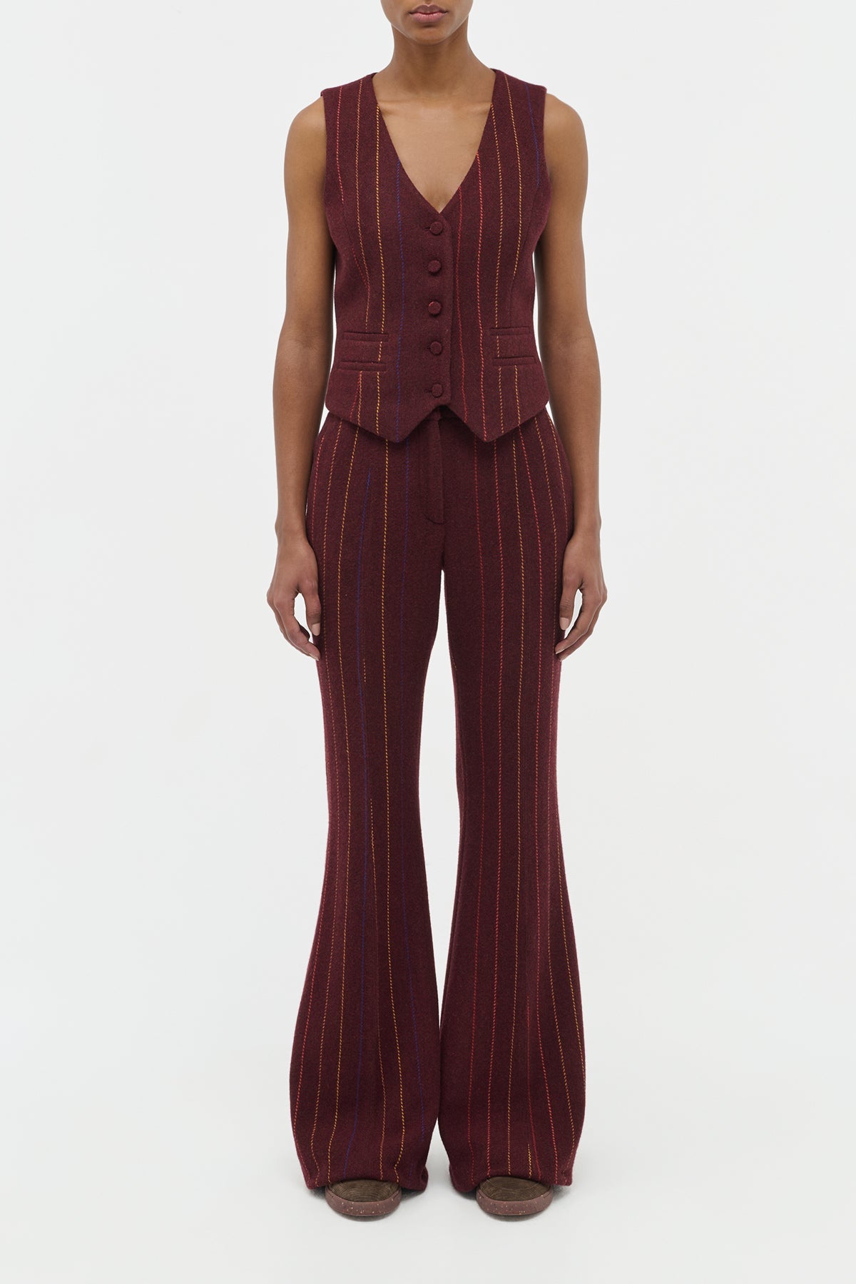 Rhein Pant en terre de sienne brûlée multicolore laine cachemire fines rayures