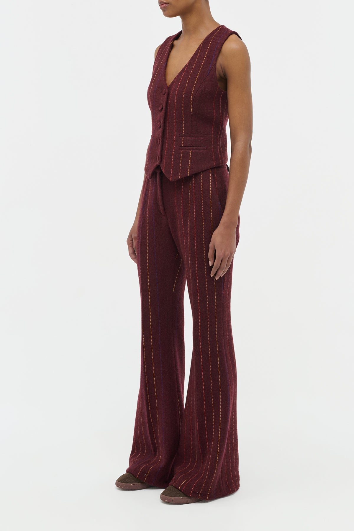 Rhein Pant en terre de sienne brûlée multicolore laine cachemire fines rayures
