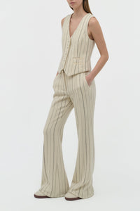 Rhein Pant en ivoire multicolore laine cachemire fines rayures