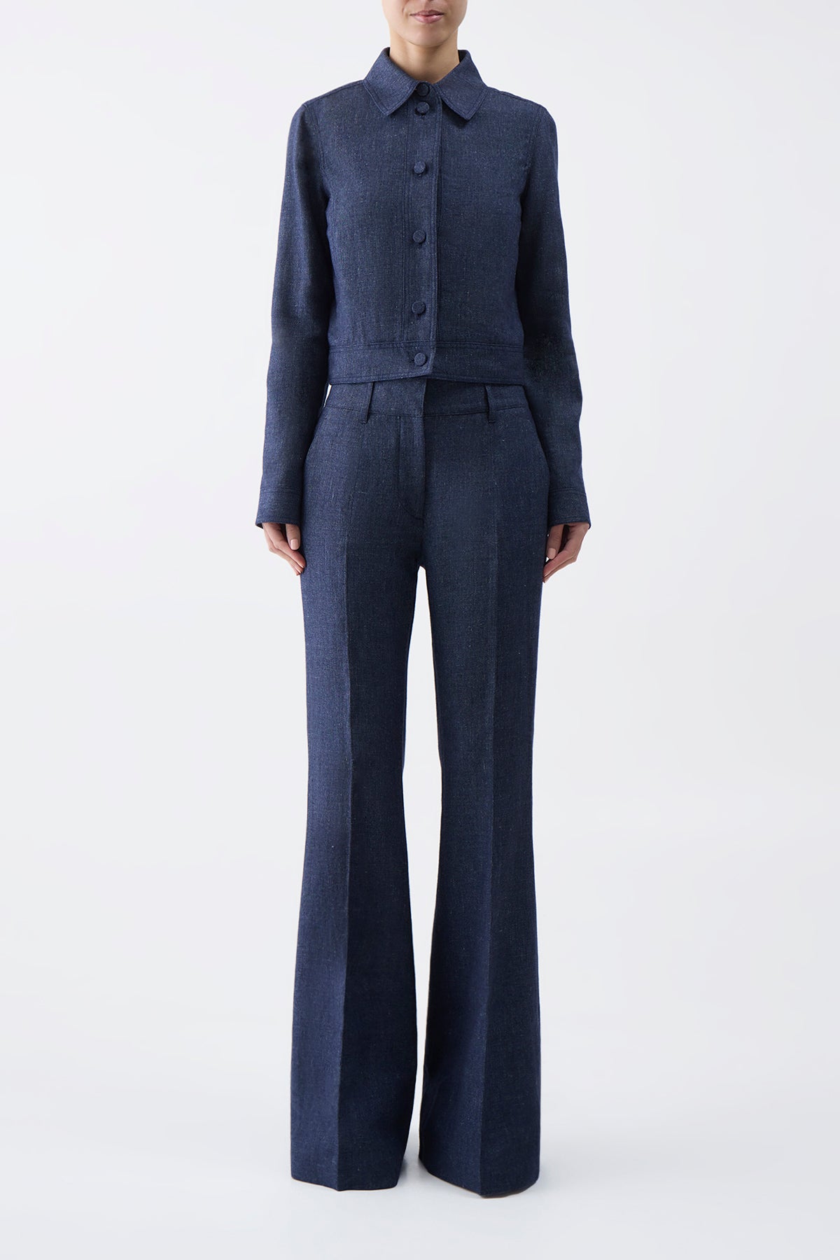 Rhein Pant en bleu marine laine cachemire flanelle