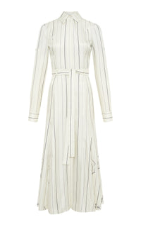 Galway Shirtdress en terre de sienne brûlée multicolore fines rayures soie sergé