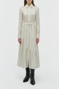 Galway Shirtdress en terre de sienne brûlée multicolore fines rayures soie sergé