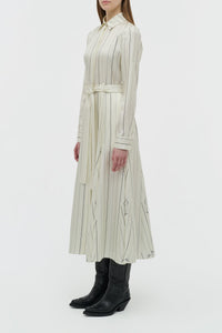 Galway Shirtdress en terre de sienne brûlée multicolore fines rayures soie sergé