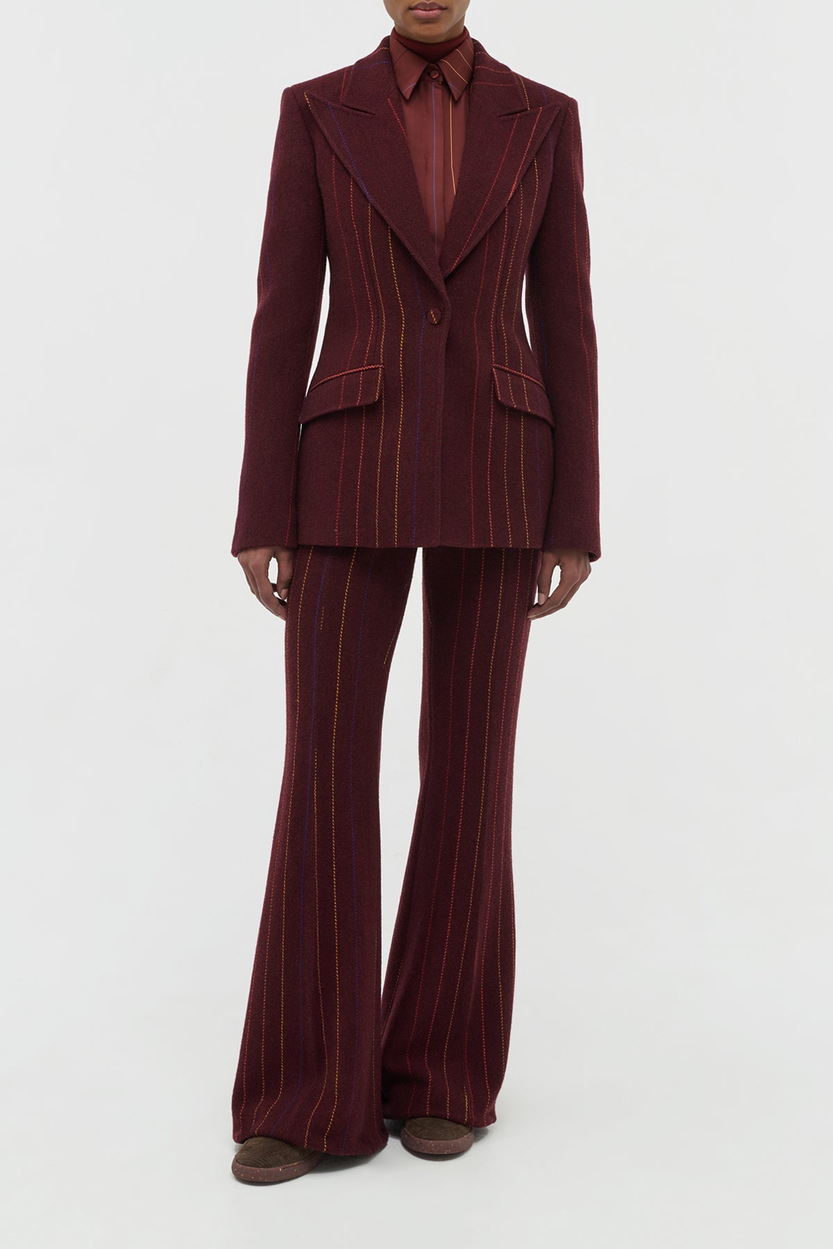 Leiva Blazer en terre de sienne brûlée multicolore laine cachemire fines rayures