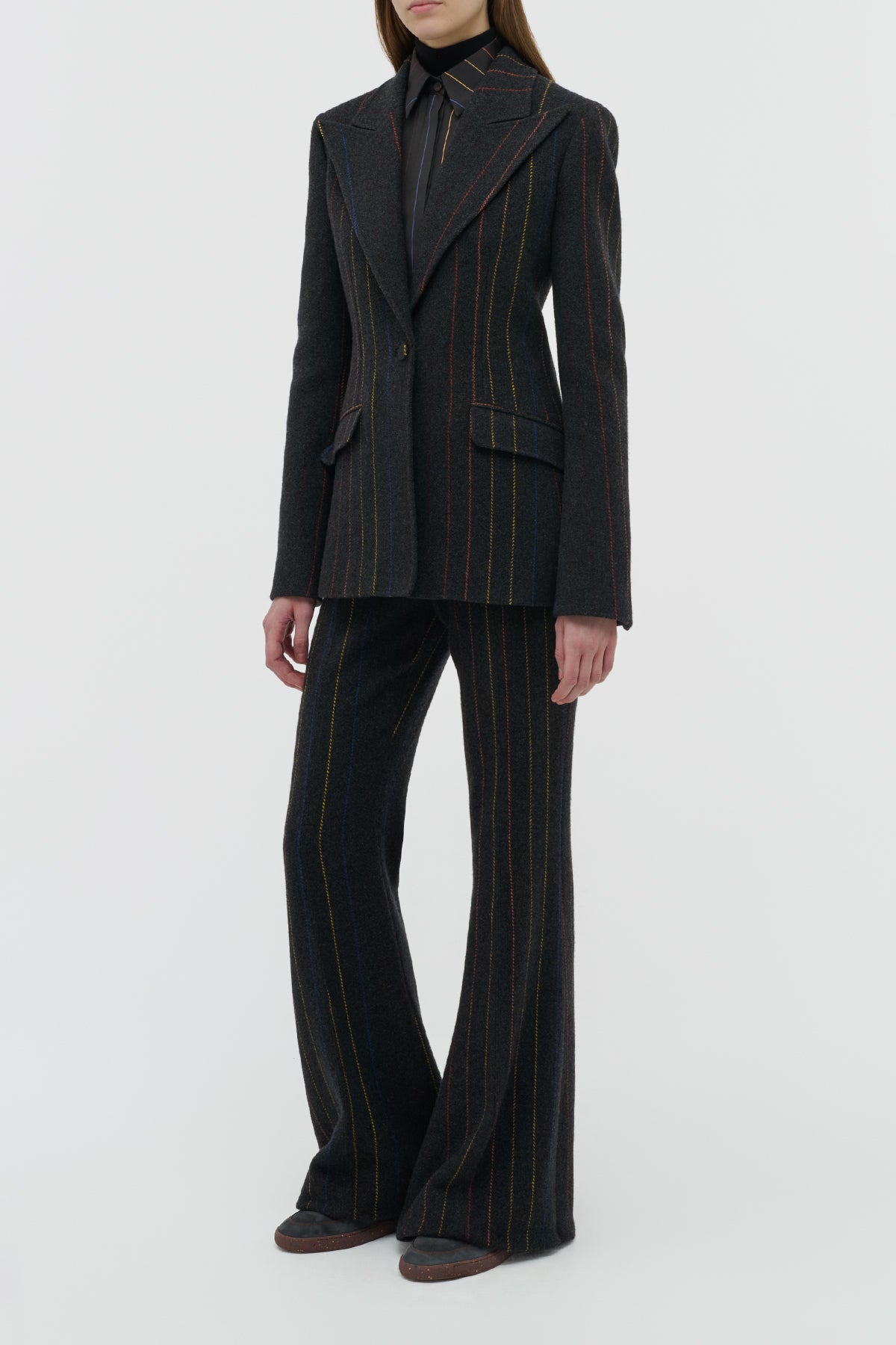 Leiva Blazer en anthracite multicolore laine cachemire fines rayures