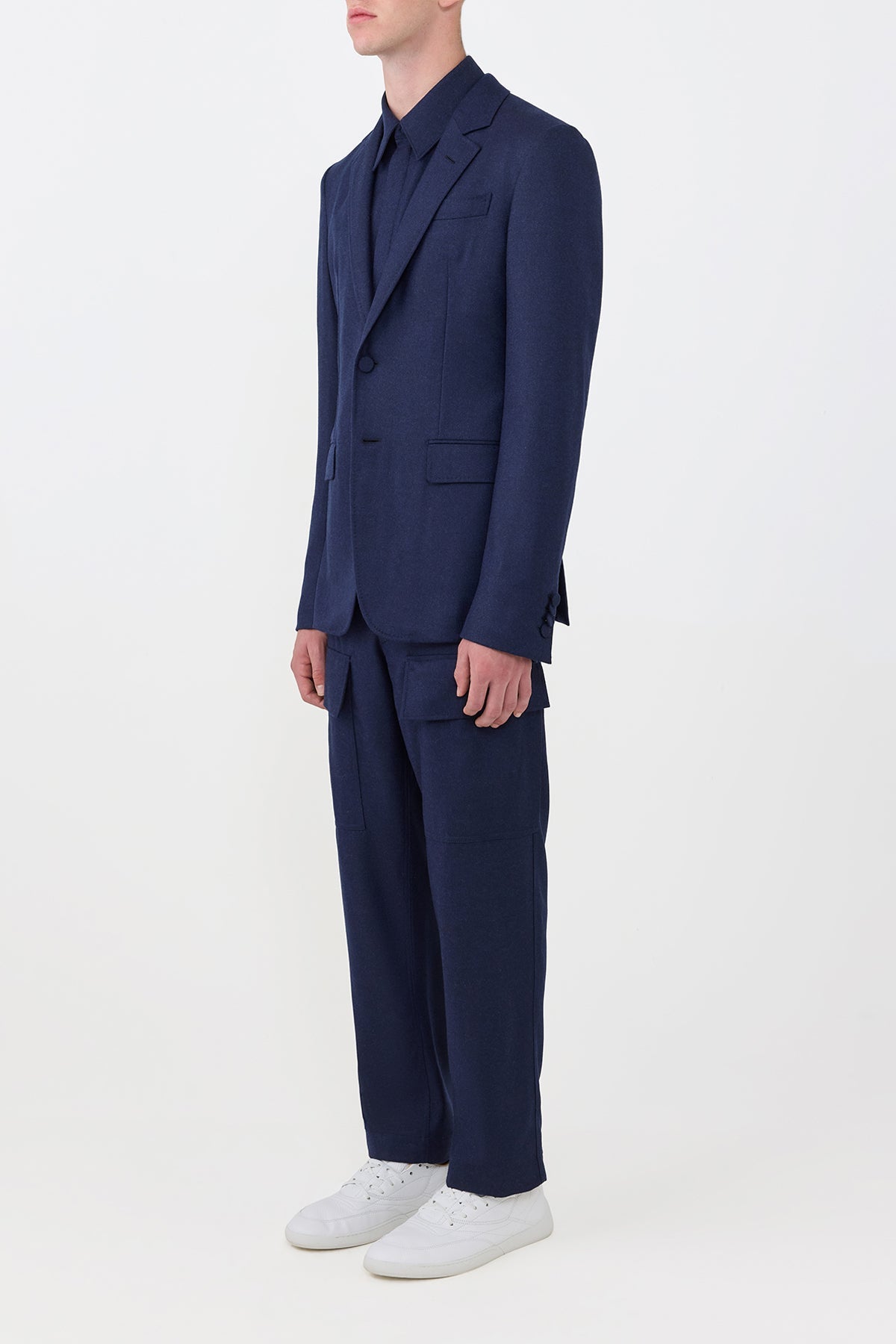 Irving Jacket en bleu marine laine cachemire flanelle