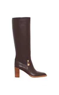 Dark Chocolate / Bottes à talons Nina 95 en cuir - Dark Chocolate