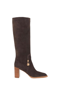 Nina 95 suede heeled boots - Dark Chocolate