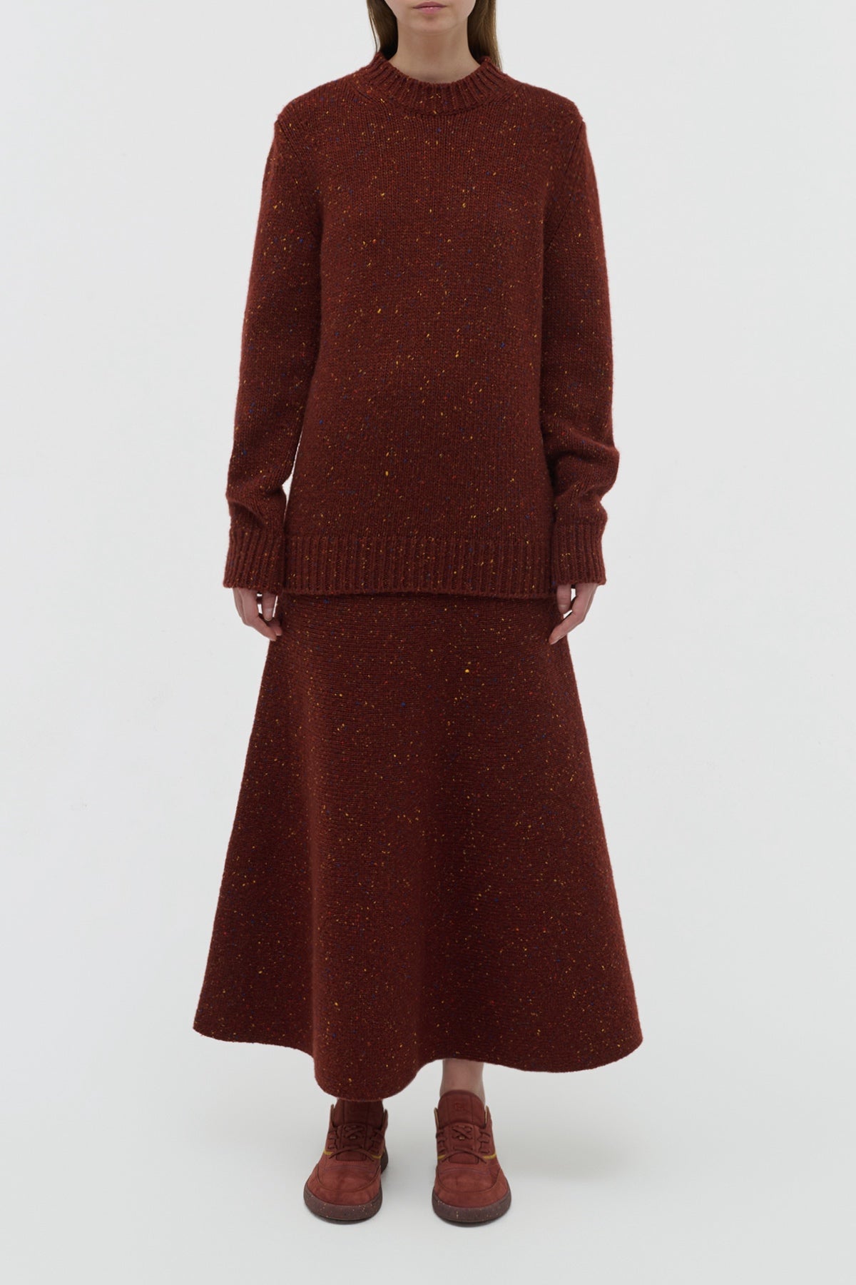 Alfie Sweater en terre de sienne brûlée multicolore aran cachemire fil