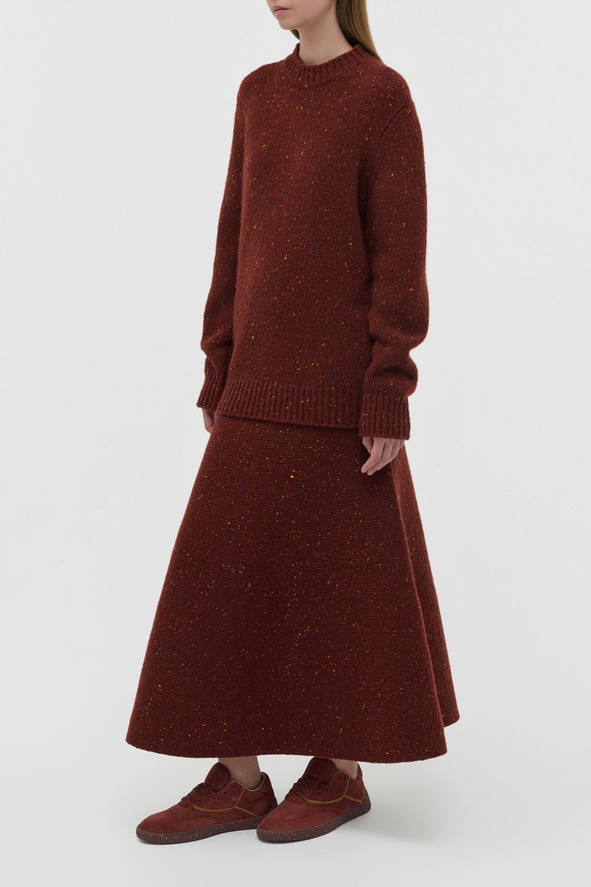 Alfie Sweater en terre de sienne brûlée multicolore aran cachemire fil