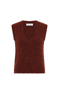 Solomon Vest en terre de sienne brûlée multicolore aran cachemire fil