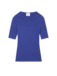 Pull col rond léger en maille côtelée - Saphir