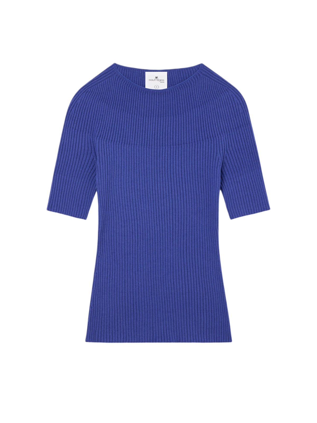 Pull col rond léger en maille côtelée - Saphir