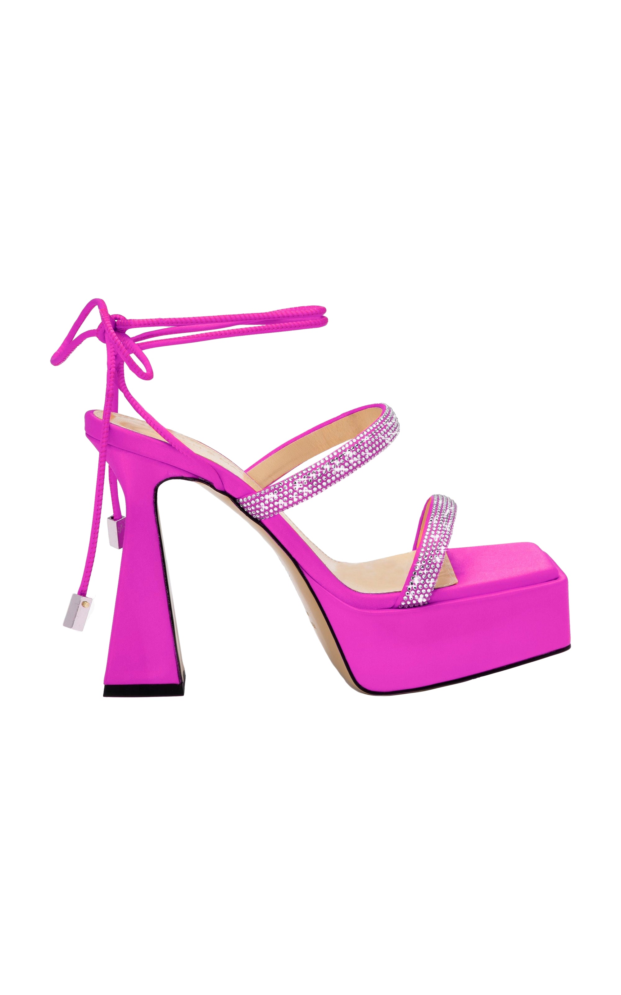 Devon 140 platform sandals in silk & strass - Fuchsia