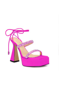 Devon 140 platform sandals in silk & strass - Fuchsia