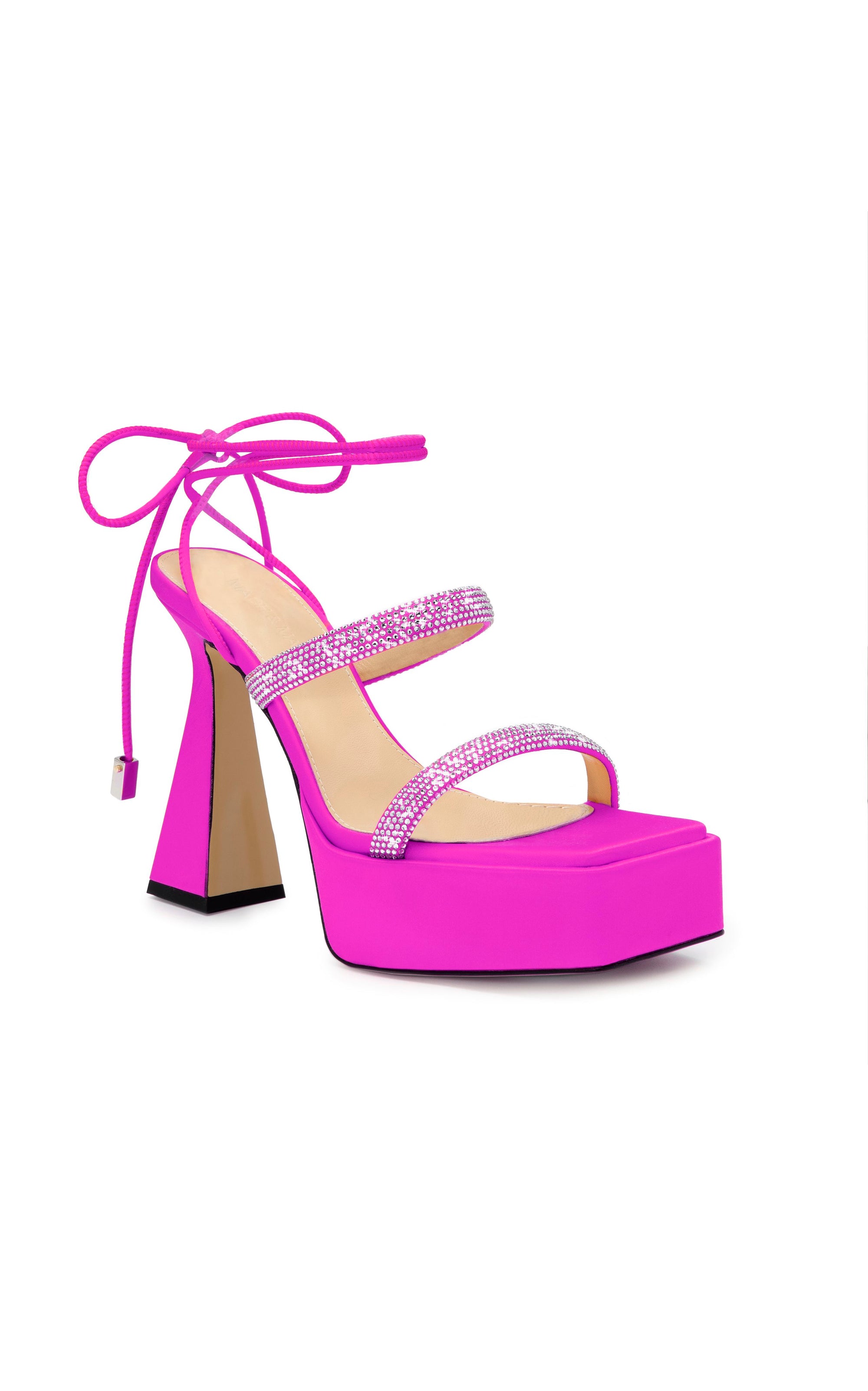 Devon 140 platform sandals in silk & strass - Fuchsia