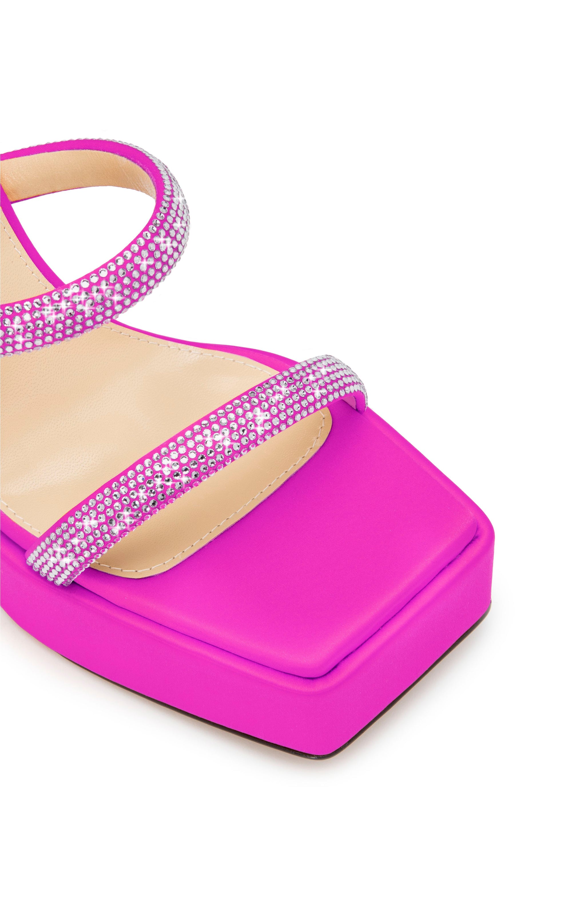 Devon 140 platform sandals in silk & strass - Fuchsia