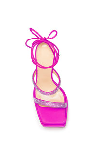 Devon 140 platform sandals in silk & strass - Fuchsia