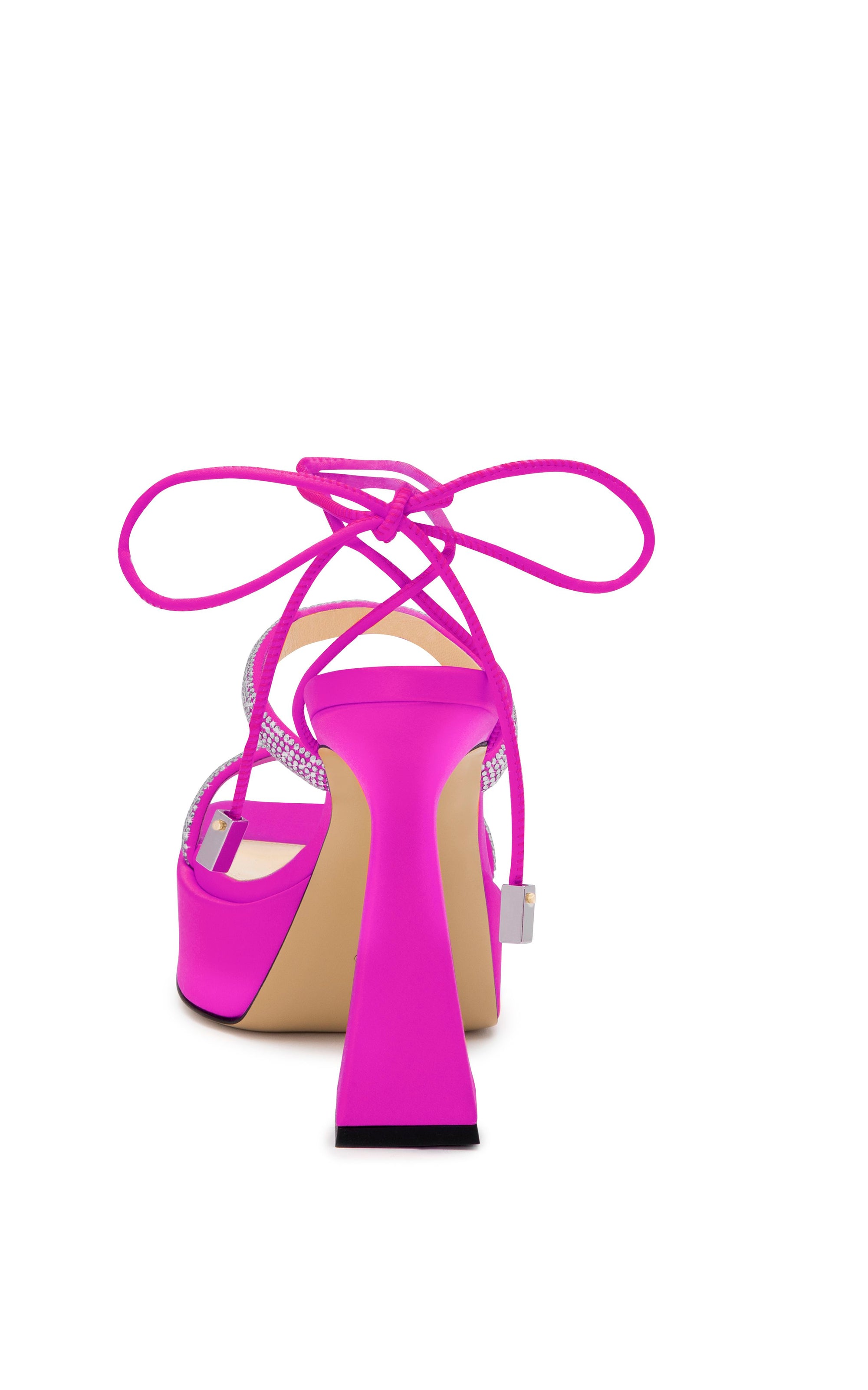 Devon 140 platform sandals in silk & strass - Fuchsia