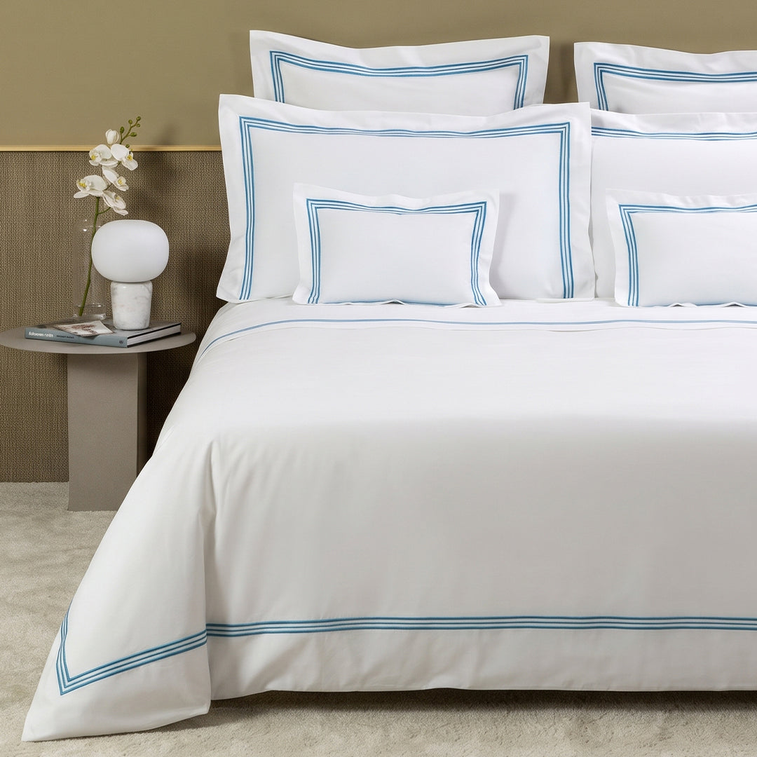 Triplo Popeline 4-piece cotton duvet cover set - White & Lagoon