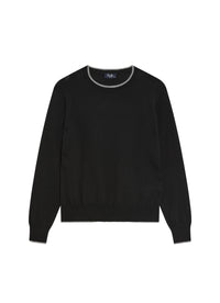 Pull à bordures contrastées en laine - Nero & Acciaio