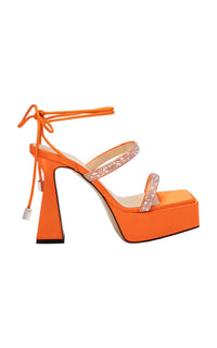 Devon 140 platform sandals in silk & rhinestone - Orange