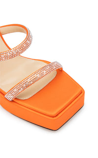 Devon 140 platform sandals in silk & rhinestone - Orange