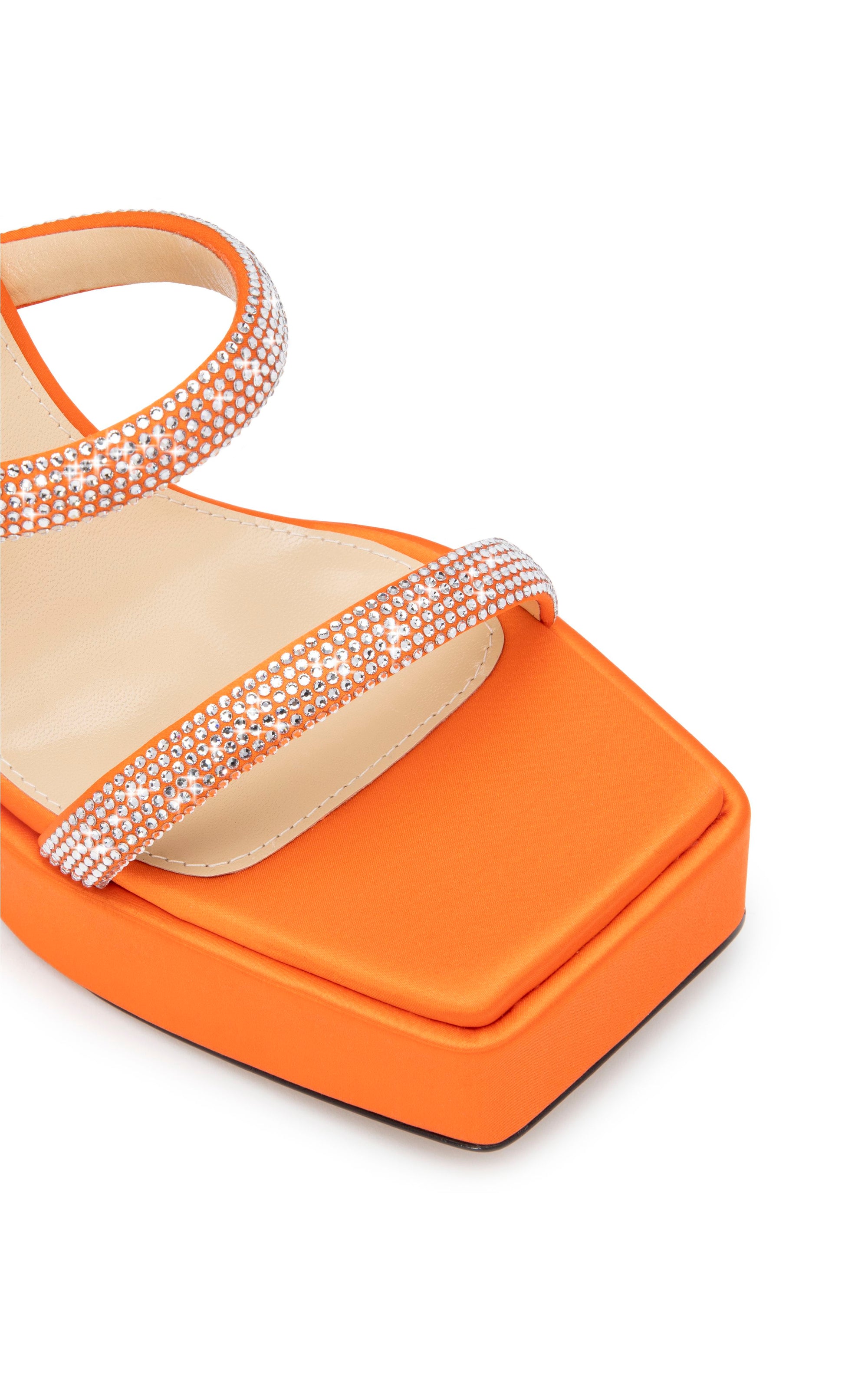 Devon 140 platform sandals in silk & rhinestone - Orange