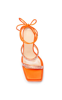 Devon 140 platform sandals in silk & rhinestone - Orange
